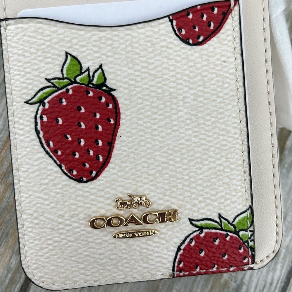 Coach Zip Card Case With Strawberry Print Wallet Bag Purse - Picture 4 of 11